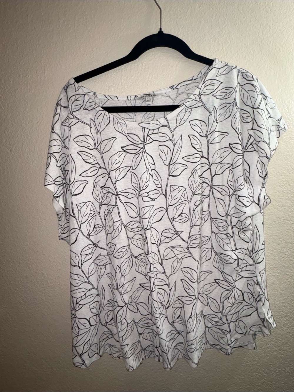 Orvis White Short Sleeve Tee with Black Leaf Print